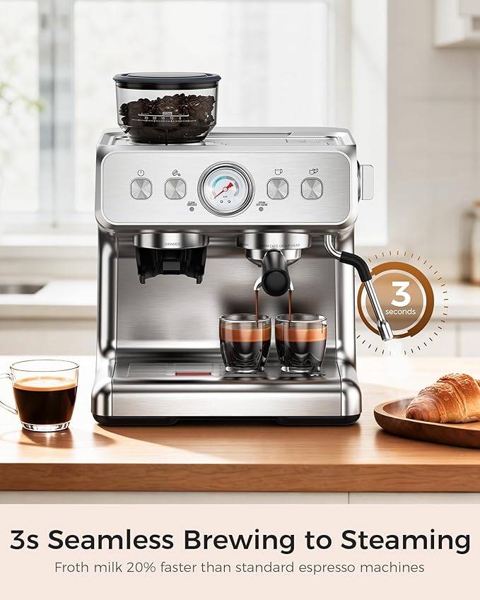 COWSAR Dual Boiler Espresso Machine with Grinder, Commercial Expresso Coffee Machines,Use Milk Frother and Brew Coffee Machine Simultaneously, Coffee Maker Cappuccino Latte, 95oz Water Tank