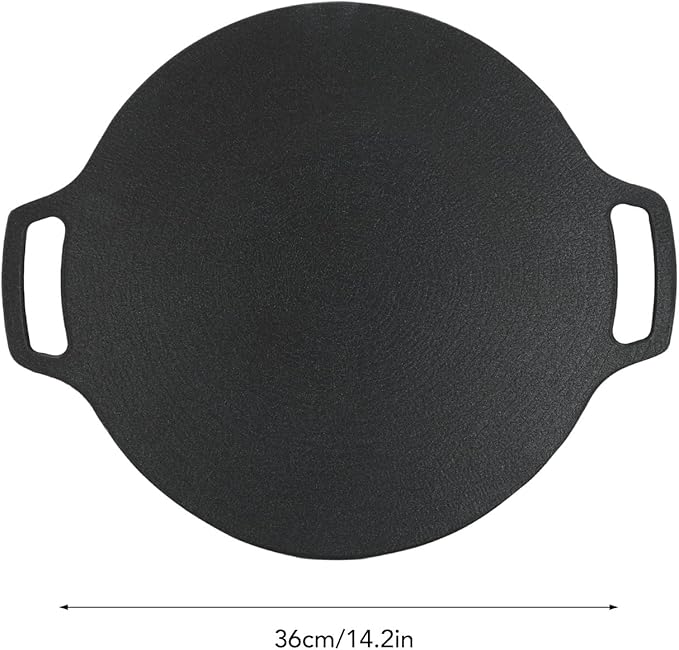 VBESTLIFE Korean Grill Pan, Double Handle Non Stick 6 Layer Coating Aluminum Alloy Gas Cooker Round BBQ Griddle for Outdoor Camping