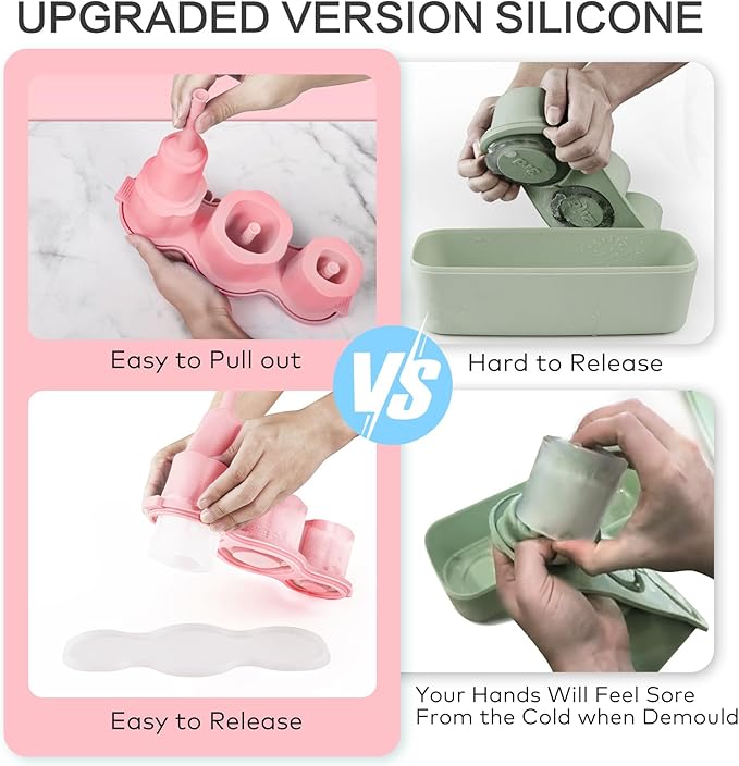 Longzon Easiest Release Ice Cube Tray for Stanley Cup 30-40oz Tumbler/Yeti Cup Ice Mold, Silicone Ice Tray Molds With Lid for Chilling Cocktails, Whiskey, Drinks, Coffee, Easy Release Ice Maker- Pink