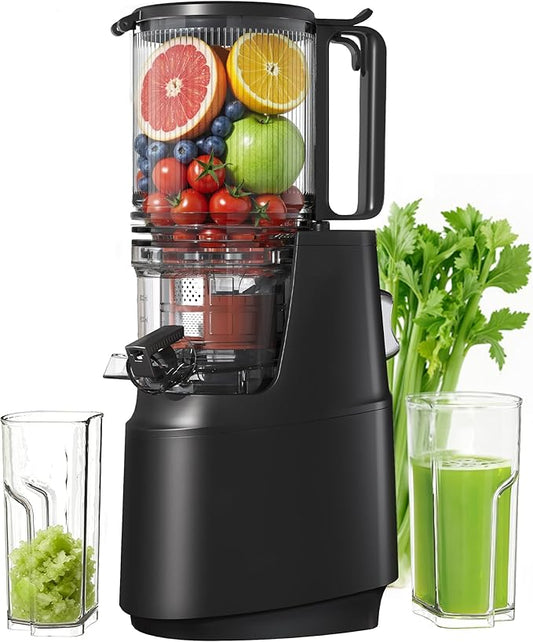 Cold Press Juicer, Juicer Machines with 5.3" Wide Feed Chute, Slow Masticating Juicer for High Yield with Whole Fruits and Vegetables, Easy to Clean, Easy to Assemble (Black)