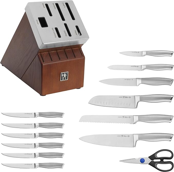 Henckels Modernist 14-pc Self-Sharpening Knife block set, Chef Knife, Paring Knife, Dark Brown, Stainless Steel, Walnut