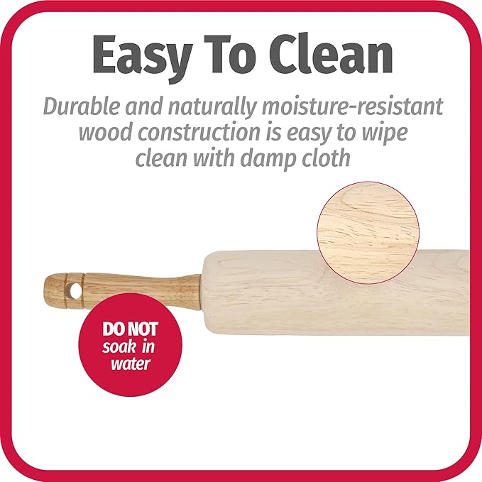 GoodCook Classic Wooden Rolling Pin with Easy Roll Bearings