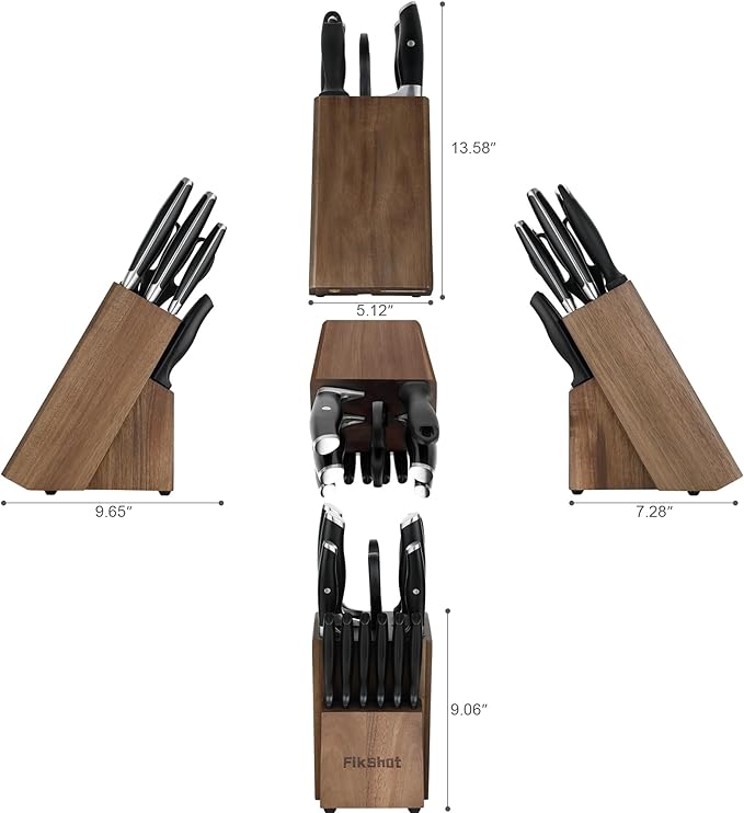 Knife Block Set, FIKSHOT Kitchen Knife Sets, High Carbon Stainless Steel Full Tang, Razor-Sharp Blade Rust Resistant, Professional Chef's Knives for Home Cooking (BLACK)
