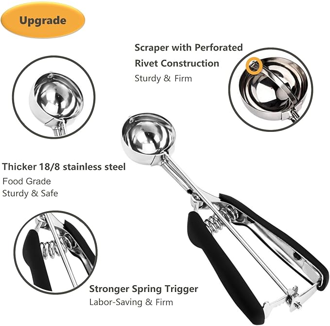 Extra Mini Cookie Scoop for Baking, 1 tsp / 5 ml Cookie Scooper, 18/8 Stainless Steel Cookie Scooper for Baking, Cookie Dough Scoop with Non-slip Grip (#110 25mm)