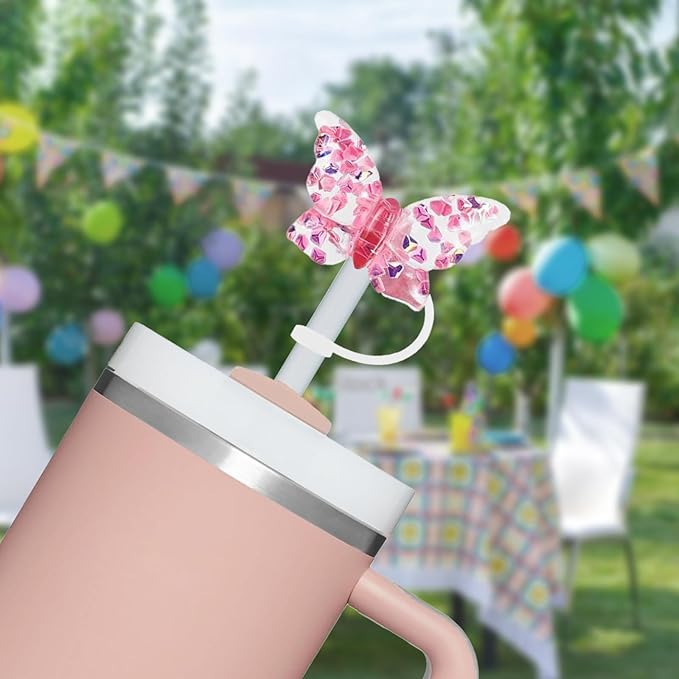4 Pcs 0.4in Straw Cover for Stanley Cup, Silicone Straw Topper Set for 30&40oz Stanley Tumbler, Fit for 10mm/0.4in Straws (Butterfly)