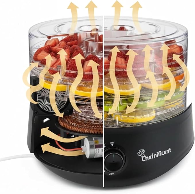 Food Dehydrator DryMax 280 – 5 Tray Adjustable, BPA-Free – 4-Hour Quick Drying, Even Heat, Easy Temp Control – Fruit, Veggie, Meat Jerky Maker (Black)