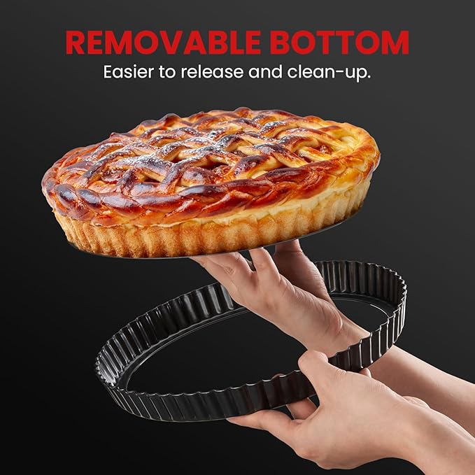 Maywe Tanso Tart Pan with Removable Bottom,10 Inch Tart and Quiche Pan,Non-stick Round Carbon Steel Deep Fluted Pie Pan with Crust Shaper Ring - Quiche Baking Dish Tart Pans For Baking Party Festival