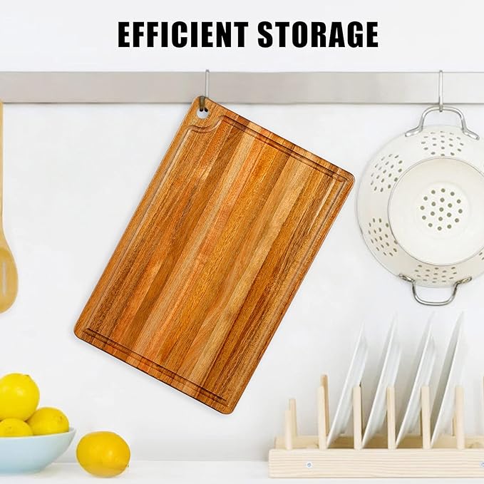 Large Acacia Wood Cutting Board for Kitchen - Caperci Better Chopping Board with Juice Groove & Handle Hole for Meat (Butcher Block) Vegetables and Cheese, 18 x 12 Inch