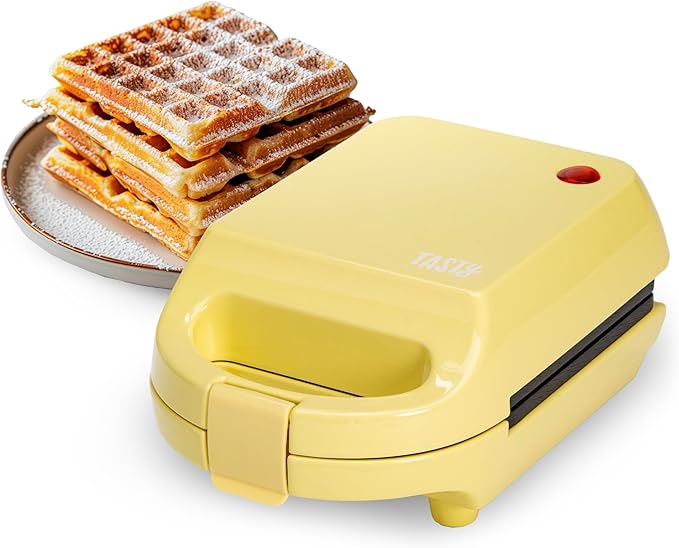 Tasty Mini Nonstick Waffle Maker, Perfect for Individual Waffles, Hash Browns, Brownies and more, Quick Results, Easy Clean Up, 600W, Yellow
