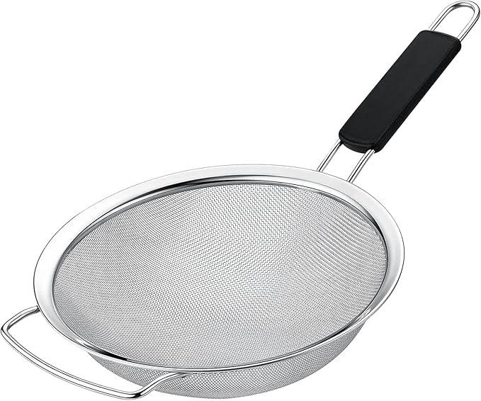7" Fine Mesh Strainer with Thermo Plastic Rubber Handle - Sieve Fine Mesh Stainless Steel - Ideal to Strain Pasta, Quinoa and Rice.