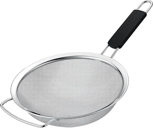 7" Fine Mesh Strainer with Thermo Plastic Rubber Handle - Sieve Fine Mesh Stainless Steel - Ideal to Strain Pasta, Quinoa and Rice.