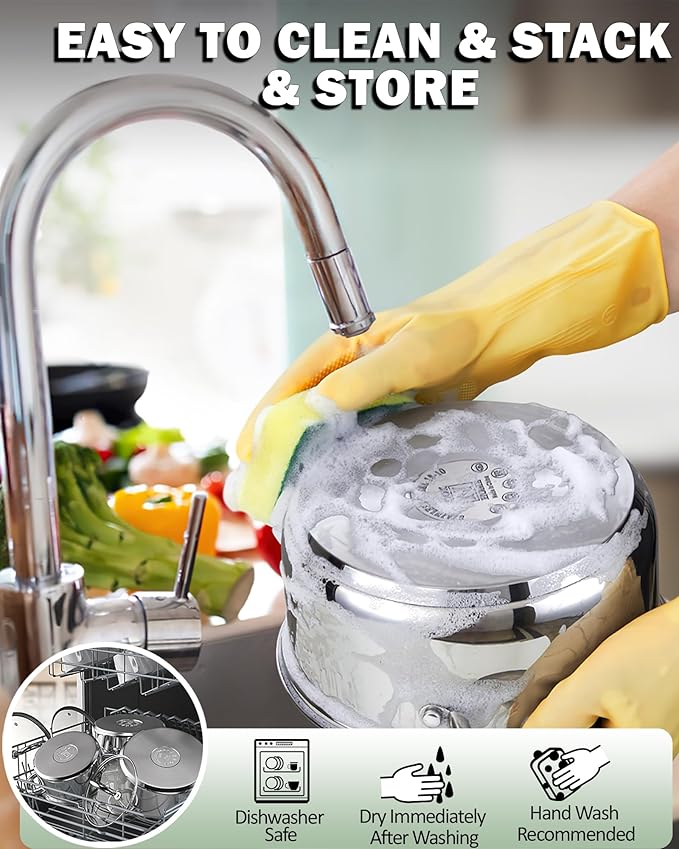 Cook N Home Stockpot with Lid, 8-Quart Basic Stainless Steel Pasta Cooking Soup Pot, Stay-Cool Silicone Handles