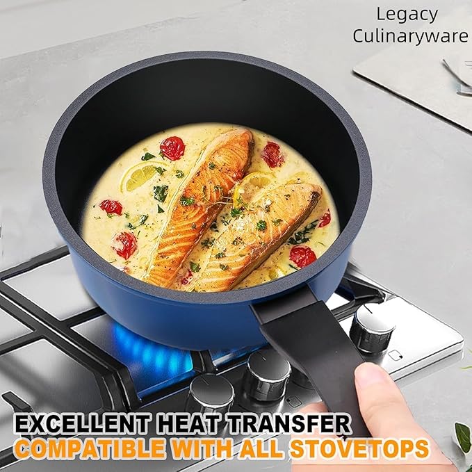 Legacy Culinaryware Nonstick Sauce Pan with Lid,2QT small pot, PFOA Free,Kitchen Pots Induction Pot,Blue
