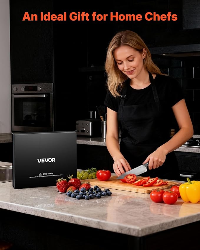 VEVOR Kitchen Knife Set, 5 Piece High Carbon Stainless Steel Sharp Knife Set, Durable and Rust-Resistant, Professional Kitchen Cutlery with Ergonomic Crack-Resistant Handle, for Precise Cutting