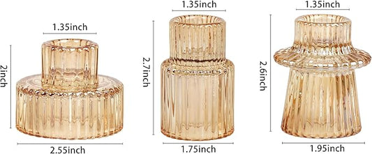 Vixdonos Taper Glass Candlestick Holders Tealight Candle Holders for Table Centerpieces, Wedding Decor and Dinner Party (3 Pcs, Gold)