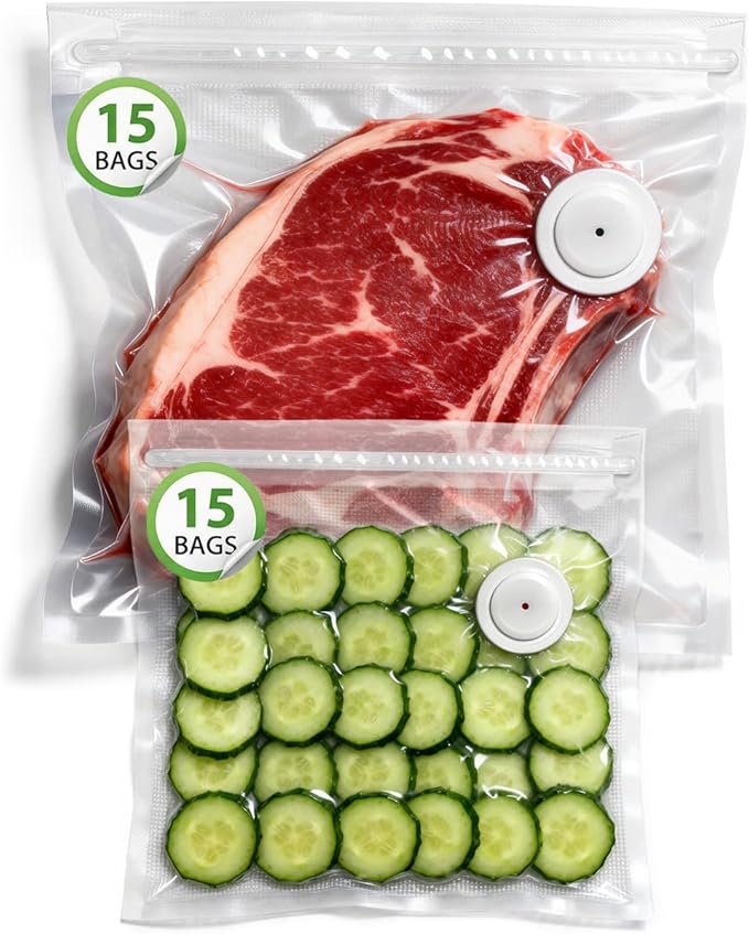 Compact Vacuum Sealer, Portable Handheld Food Sealer with 30 Reusable Bags, Mini Rechargeable Vacuum Sealing Machine to Preserve Food Freshness, Storage (15 Small (8x8 in) & 15 Medium Bags (10x11 in))