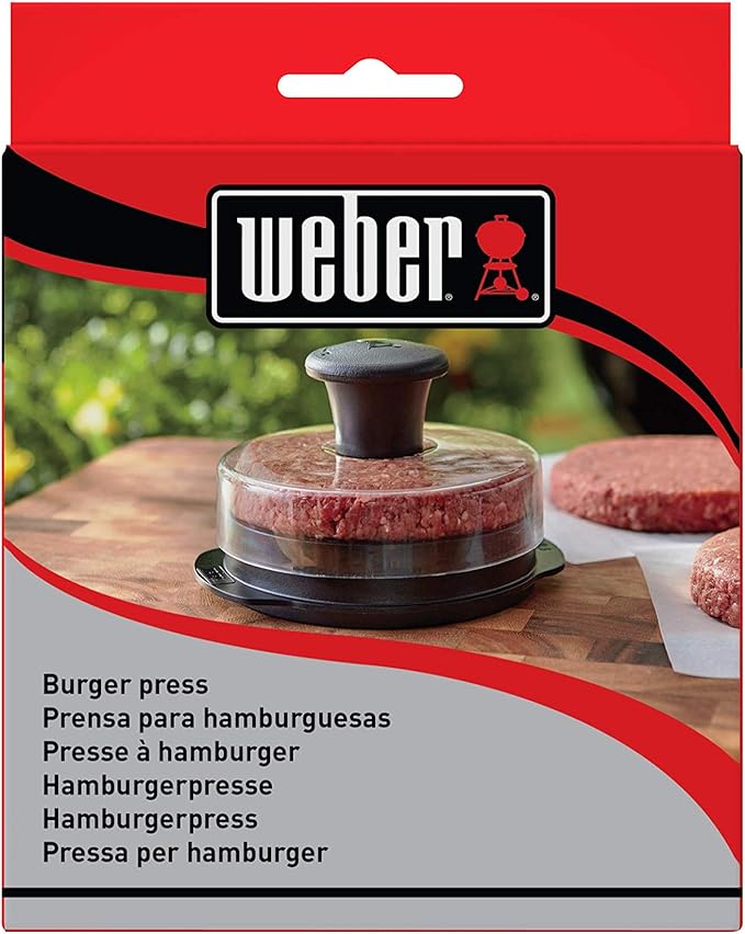 Weber Original Burger Press, Black – Creates Perfect Flat 1/4 lb & 1/2 lb Patties with Built‑in Dimple, Detachable Handle & Nylon Grip