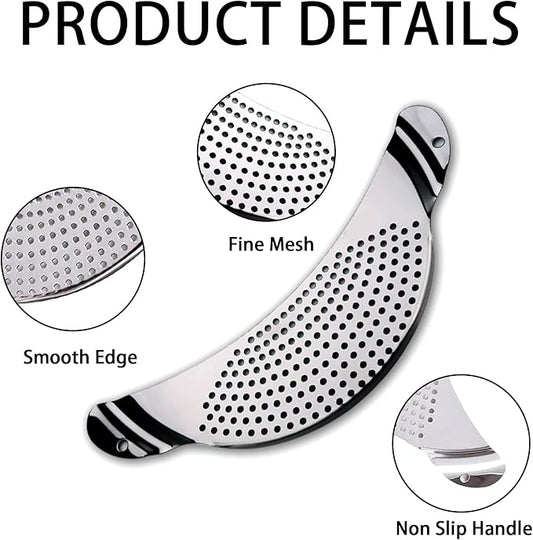 TJ POP Pot Strainer Stainless Steel, Pasta Strainer, Premium Metal Food Strainer for Noodles Fruit Veggies, Suitable for Pots or Containers Up to 10 Inches