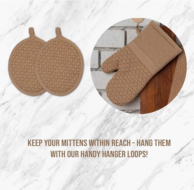 LANE LINEN 16 Piece Dish Cloths Set - 100% Cotton, Heat Resistant Mittens and Pot Holder Set, Reusable Dish Rags for Washing, Absorbent Towels for Kitchen Drying - Beige