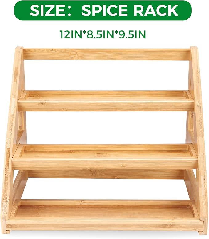 Spice Organizer, Bamboo 3 Tier Spice racks, Kitchen Seasoning Spices Rack, Suitable for Spice Organizers Such as Sitchen Countertops, Stoves, Sorage Rooms (S)