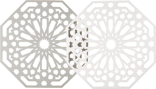 Mintrico Silicone Trivet Mat Pad for Hot Dishes Set of Two (White & Grey Octagon)…