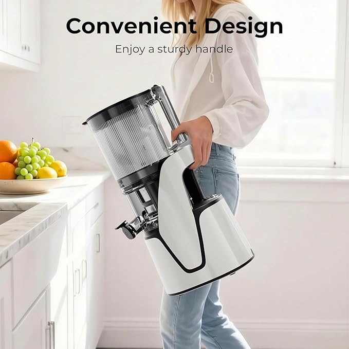 EanOruus Juicer Machines, 3-in-1 Cold Press Juicer with 6.5" Extra Large Chute, 100oz Large Capacity, AC Motor, Makes Juice, Nut Milk & Sorbet, Bright White