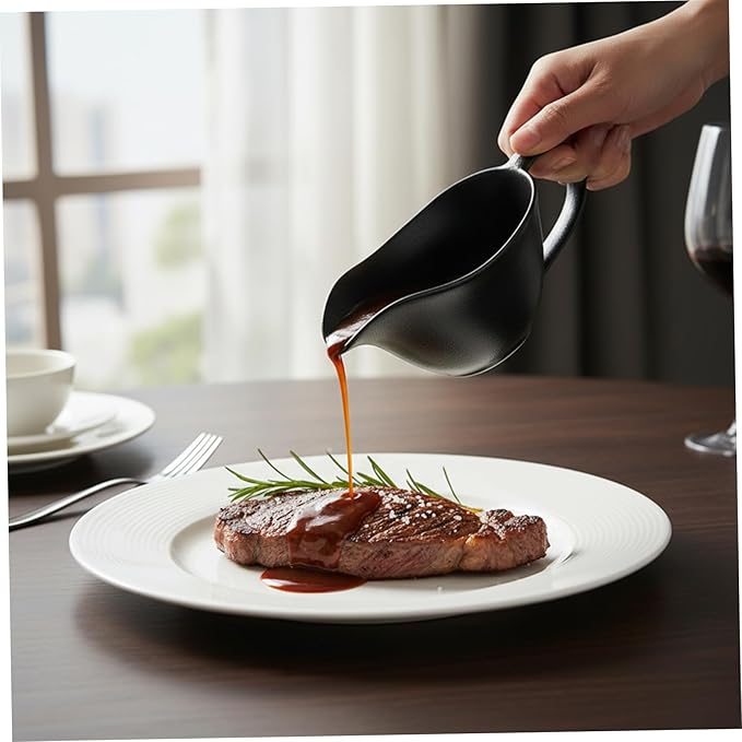 Gravy Container, Gravy Boat 200ml Ceramics Pourer with Spout and Handle Sauce Cup for Home Hotel Restaurant Black, Bowl