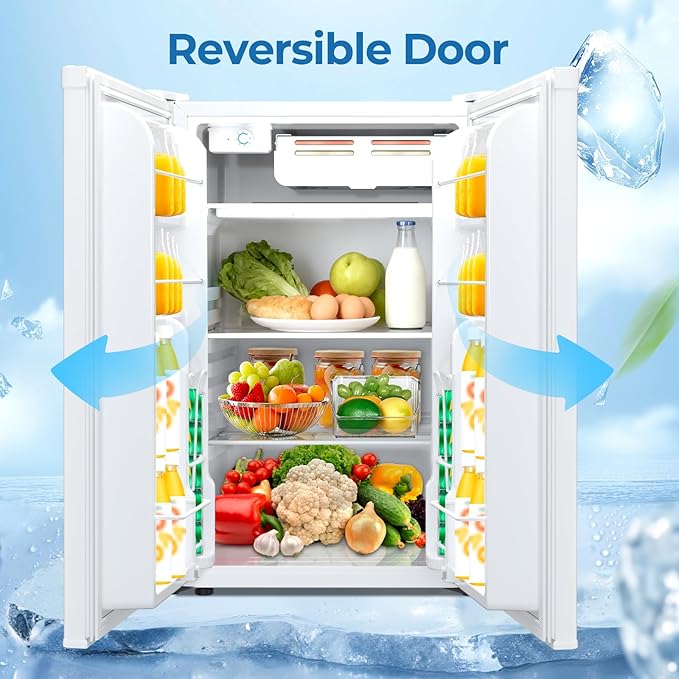 4.5 Cu.ft Mini Fridge with Freezer, Compact Refrigerator with Reversible Single Door, Adjustable Thermostat, Low Noise, Energy Efficient for Office, Dorm, Bedroom, Apartment White