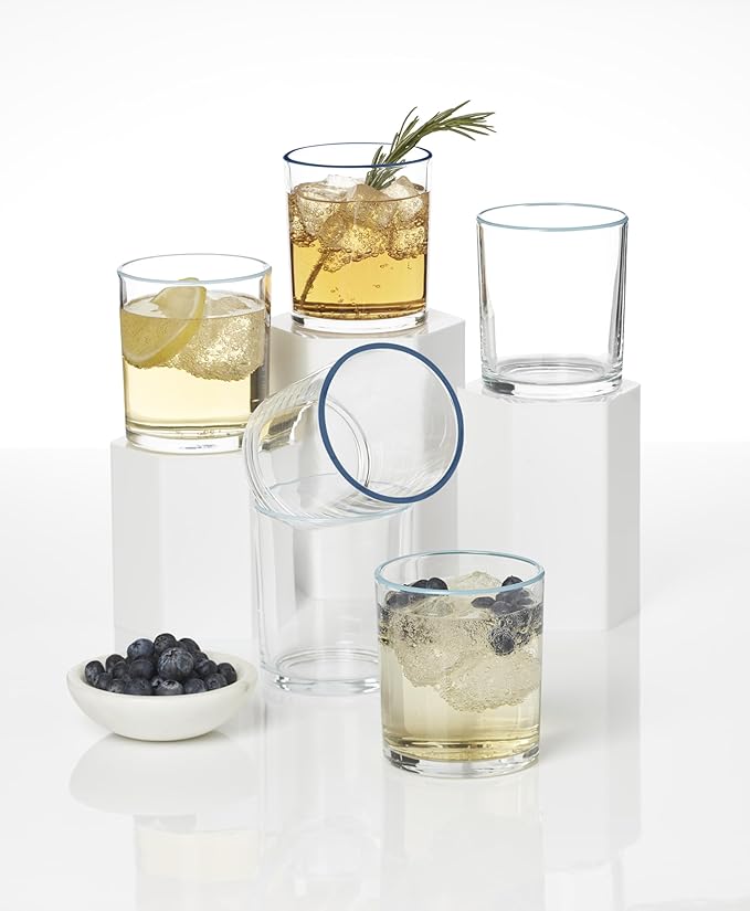 Oneida Glassware, 24 Seven Turquoise Medium Tumbler, Set of 6, 13.5-Ounce Capacity, Made From Glass, Dishwasher Safe Tumbler, Drinking Glass Set, Home and Kitchen, Clear Glasses (Turquoise, 6 Piece)