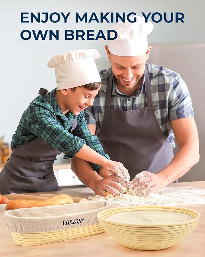 Banneton Bread Proofing Baskets Set of 2, 11″ Round & 12″ Oval Sourdough Proofing Baskets with Liners, Proofing Bowls for Sourdough Bread (Plastic)