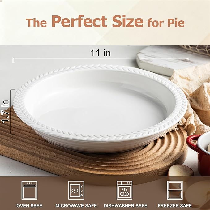 Cormomu Ceramic Pie Pan Set of 2, 11 inch Round Baking Dish, Porcelain Pie Plate, Non-Stick, Oven & Dishwasher Safe, Non-Stick Pie Dish for Baking