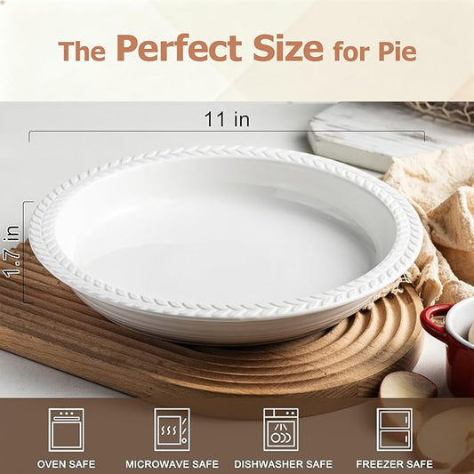 Cormomu Ceramic Pie Pan Set of 2, 11 inch Round Baking Dish, Porcelain Pie Plate, Non-Stick, Oven & Dishwasher Safe, Non-Stick Pie Dish for Baking