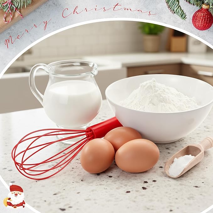 Domensi 24 Pcs 10 Inch Red Silicone Whisk Non Scratch Balloon Wire Whisk for Cooking Manual Egg Beater Milk Coffee Frother, Baking Gifts Cooking Supplies for Christmas Gift Party Stocking Stuffers