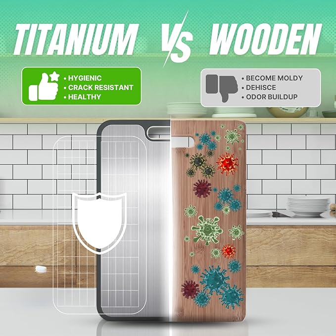Titanium Cutting Board, 15''x10'' Pure Titanium Cutting Boards for Kitchen, Large Titanware/Wheat Straw Chopping Board with Handle, Gift for Women Wife Mom