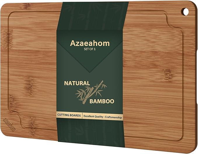 Bamboo Cutting Boards for Kitchen, 17" Large Wood Cutting Board with Juice Grooves & Built-in Handles, Easy Storage & Clean Chopping Board for Meat, Vegetables, Fruit