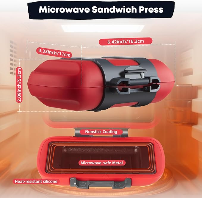 Microwave Sandwich Maker, Microwave Toastie Maker, Snack Maker & Panini Press, Microwavable Metal, Removable Non-Stick Plates Silicone Microwavable Cookware, Heatwave Technology, Orange