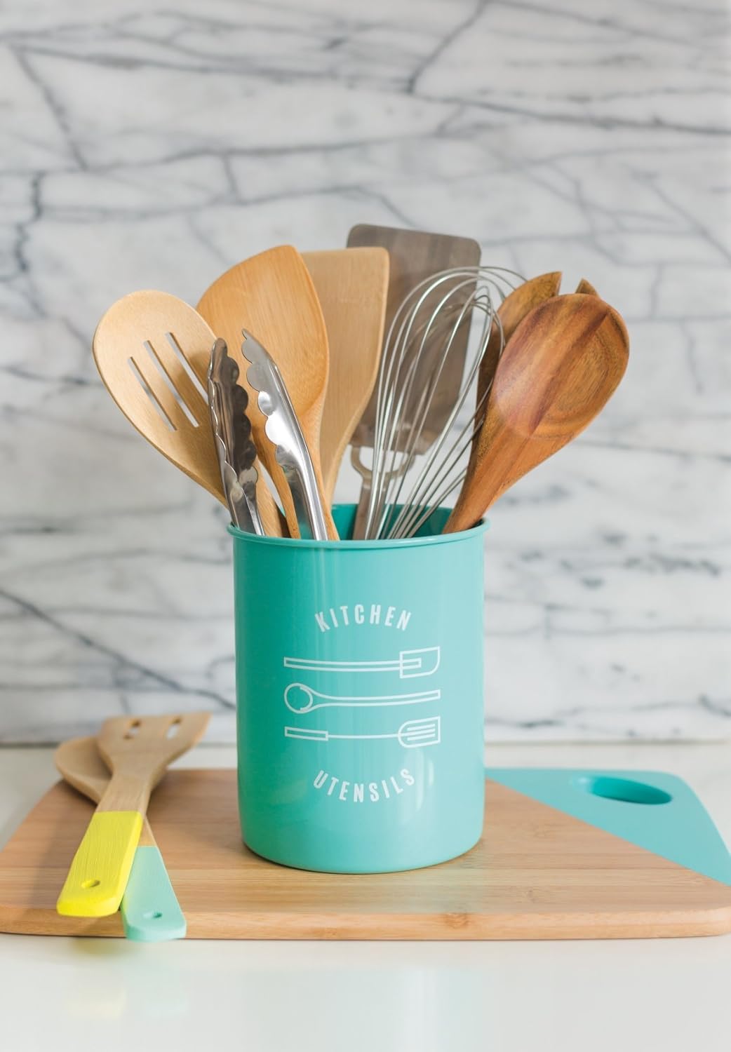 Now Designs Powder-Coated Steel Utensil Crock, Turquoise, 5x6 inches
