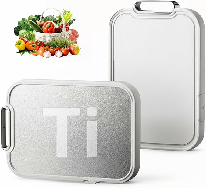 Cutting Board for Kitchen, Cutting Boards Non Toxic Double Sided Metal Pure Titanium and Wheat Straw PP Chopping Board Food Grade Easy to Clean Large Size