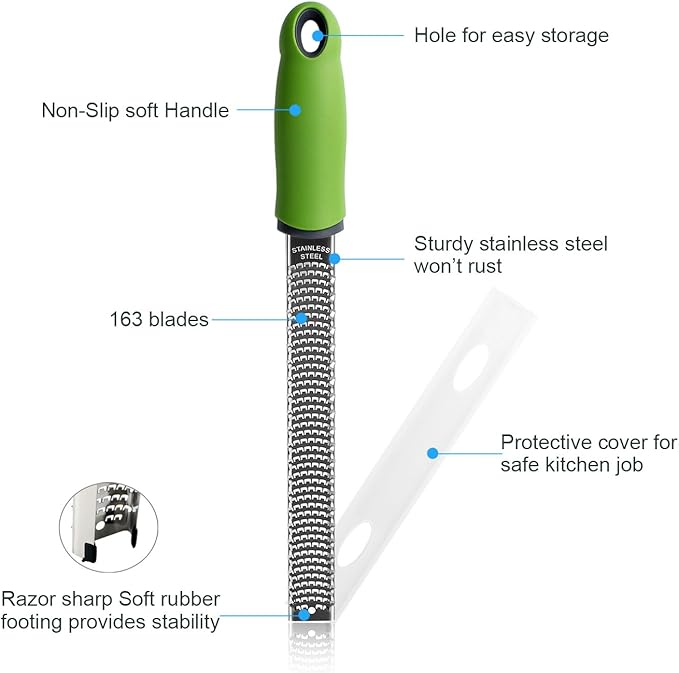 Sunkuka Pro Citrus Lemon Zester & Cheese Grater Stainless Steel - Ginger,Garlic,Potato Nutmeg,Chocolate Peeler with Cover and Cleaning Brush