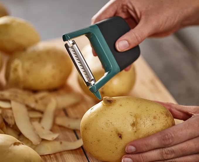 Joseph Joseph Duo Easy-Grip Julienne Peeler, Vegetable Kitchen Peeler and Potato-Eye Remover, Dark Opal