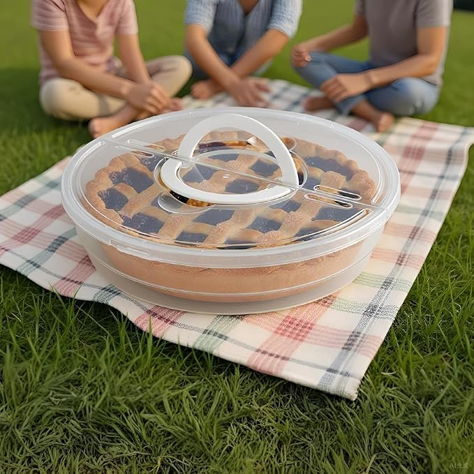 12inch 2 Pack Food Storage Container with Lid and Handle, Reusable 2 Compartments Pizza Slice Storage Container, Round Pie Carrier Leftover Pizza Keeper for Food Cake Cheesecake Tortilla Pastry