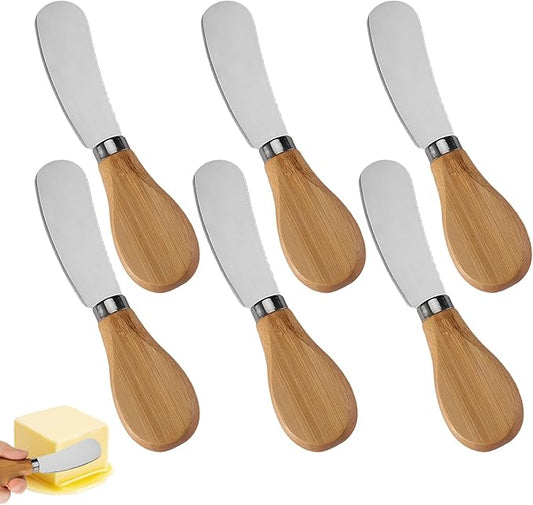Cheese Spreader Knives,6 PCS Stainless Steel Butter Knife Spreader with Wooden Handle,Small Cheese Knives for Charcuterie Board