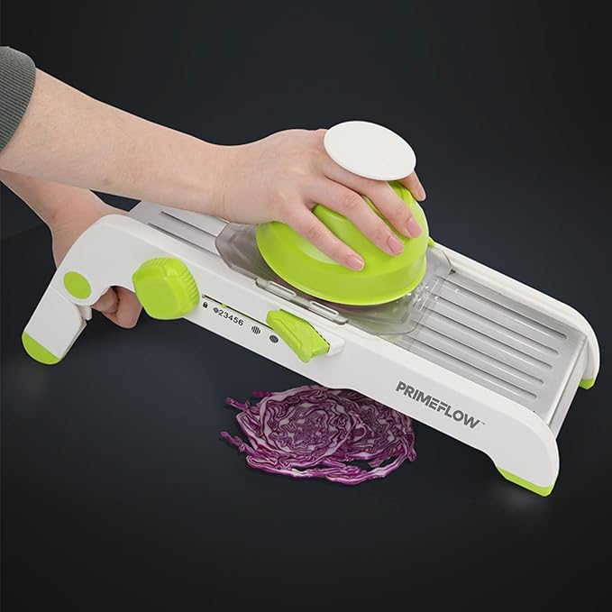 Adjustable Stainless Steel Mandoline Slicer – Multifunctional Vegetable Cutter & Julienne Tool with Safety Guard and Container – Ideal for Potatoes, Cucumbers, Carrots, Onions, Tomatoes