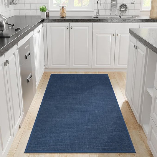 Kitchen Rug, Rubber Non Slip Kitchen Rugs Washable, Absorbent Runner Mat for Floor, Machine Washable Standing Mats for in Front of Sink, Door, Laundry, Entryway (Navy Blue, 71" × 35.5")