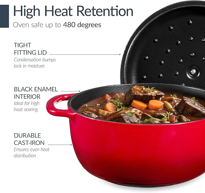 Best Choice Products Non-Stick Pot & Pan Cookware Set, Cast Iron, 2Qt Skillet W/Lid, 10" Grill Or Griddle Pan W/Press, 6Qt Enameled Dutch Oven, Non-toxic, For Cooking & Grilling - Red
