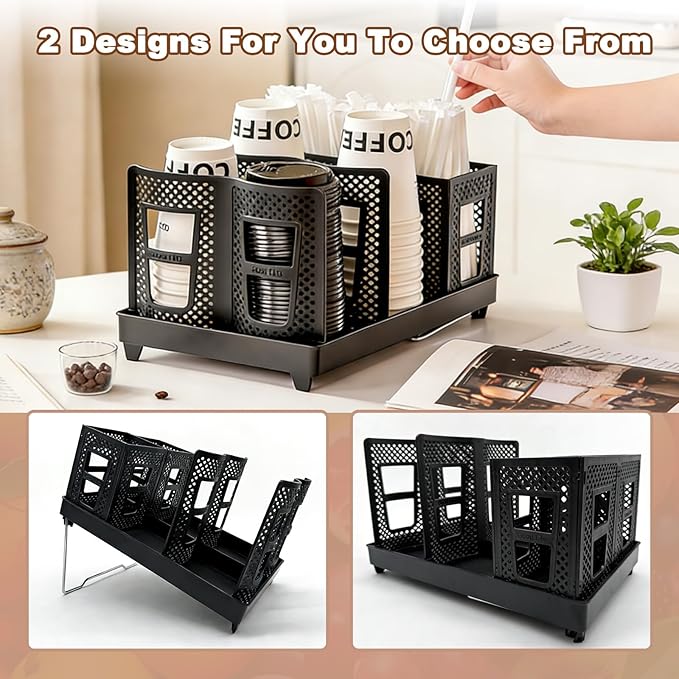 2-In-1 Coffee Cup Organizer,Foldable Stand Compartment Coffee Cup Dispenser,Cups, Straw, Cup Lid Manager,Suitable For Coffee Stations, Offices, Lounges