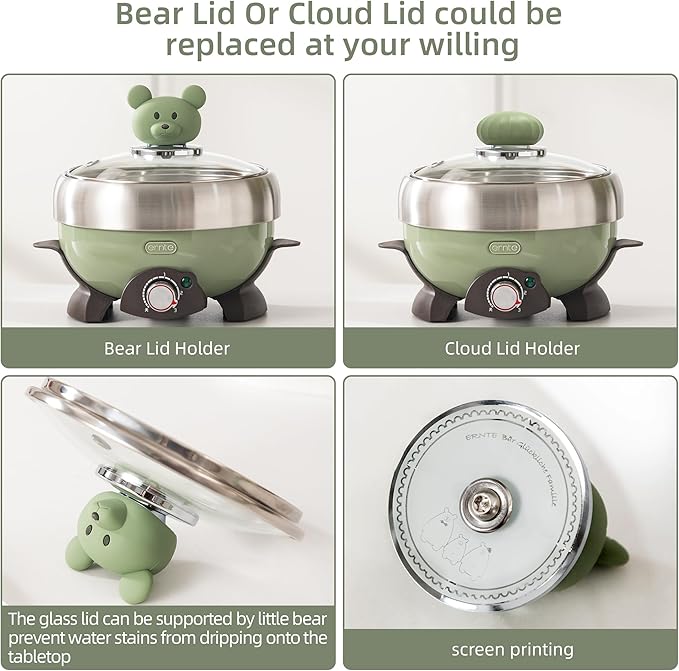 1L Portable Electric Hot Pot, All-in-One Mini Cooker (Steam/Boil/Fry) with 304 Stainless Steel Pot for Camping/Travel/Dorm, Non-Stick Pan for Cooking for 1 Person, FDA Certification