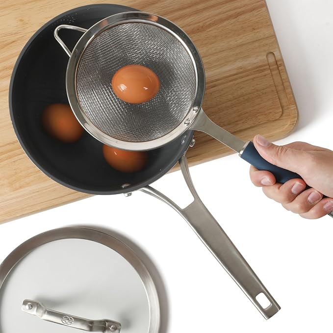 Calphalon Edge Stainless Steel Strainer w/Thermoplastic Rubber Handle - Navy Blue