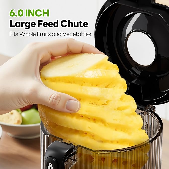 ECOSELF Cold Press Juicer with 3 Filters (For Juice/Sorbet/Nut Milk), Juicer Machines With 6.0" Wide Mouth Hopper, Self Feeding & Hands-Free Design, Upgraded Motor, Juicer for Family Gathering Party