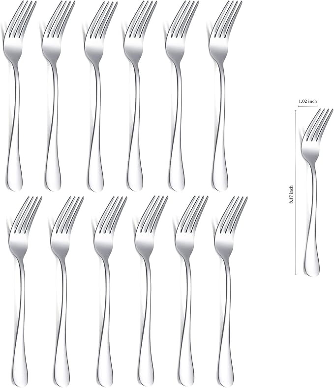 Kyraton Dinner Fork 12 Pieces, Stainless Steel 8.17 Inch Forks Silverware, Table Forks Set of 12